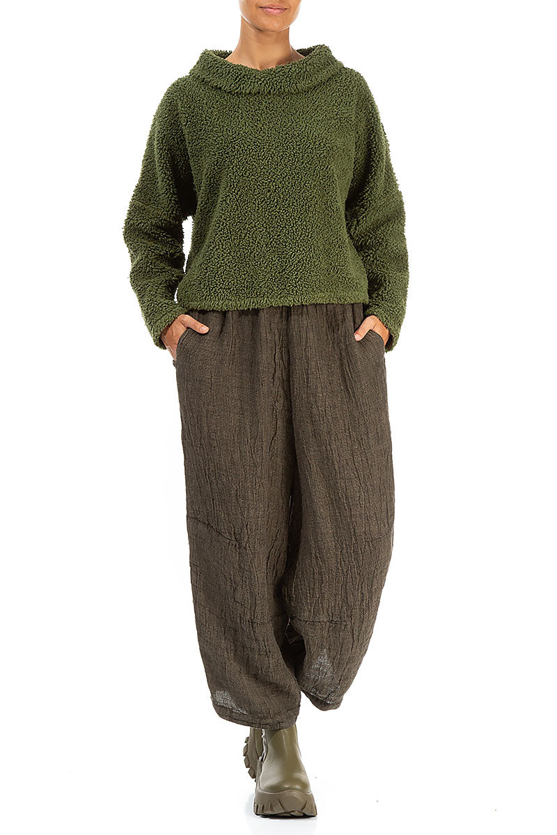 Cowl Neck Olive Teddy Cotton Jumper