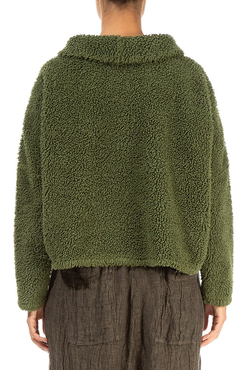 Cowl Neck Olive Teddy Cotton Jumper