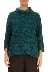 Cowl Neck Peacock Circle Silk Linen Blouse 1