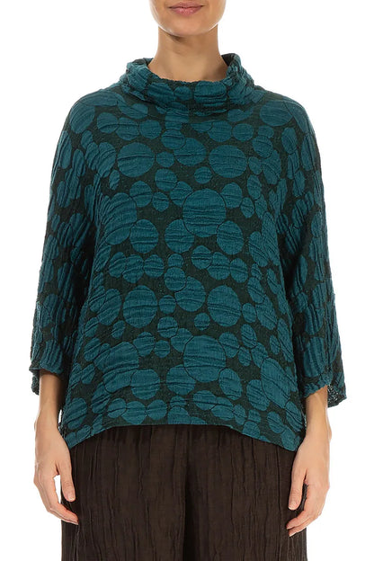 Cowl Neck Peacock Circle Silk Linen Blouse 1