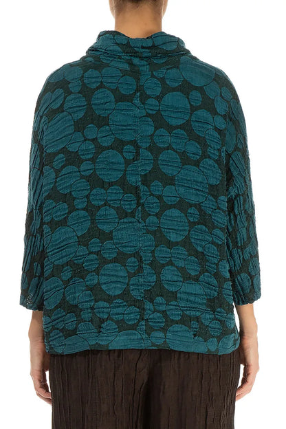 Cowl Neck Peacock Circle Silk Linen Blouse 2