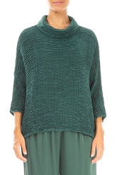 Cowl Neck Peacock Plissé Silk Blouse 1