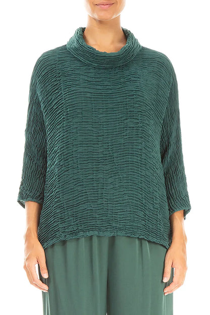 Cowl Neck Peacock Plissé Silk Blouse 1