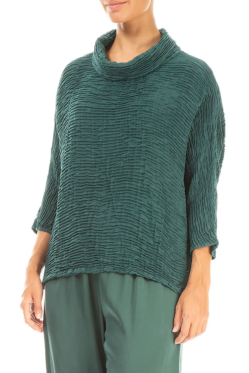 Cowl Neck Peacock Plissé Silk Blouse 3