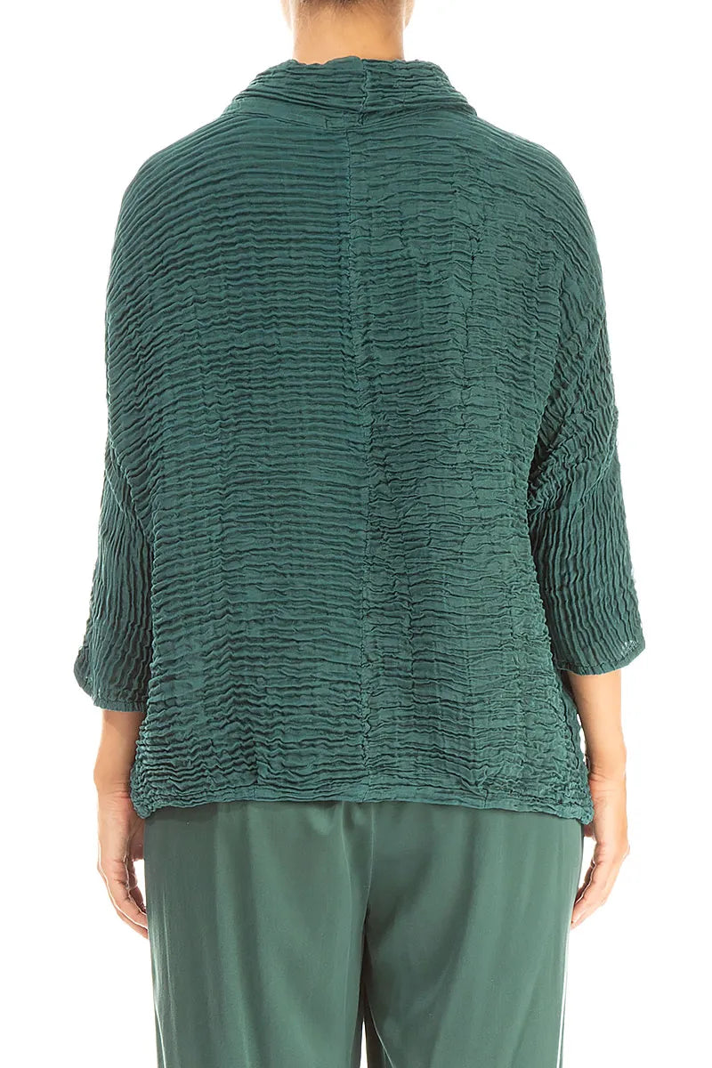 Cowl Neck Peacock Plissé Silk Blouse 2