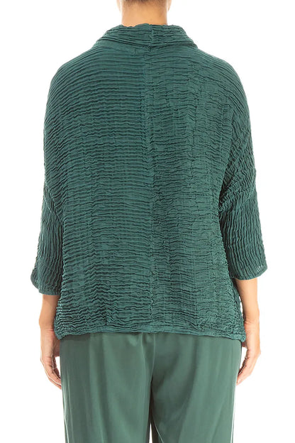 Cowl Neck Peacock Plissé Silk Blouse 2