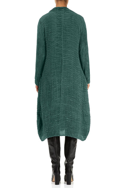 Cowl Neck Peacock Plissé Silk Dress 2
