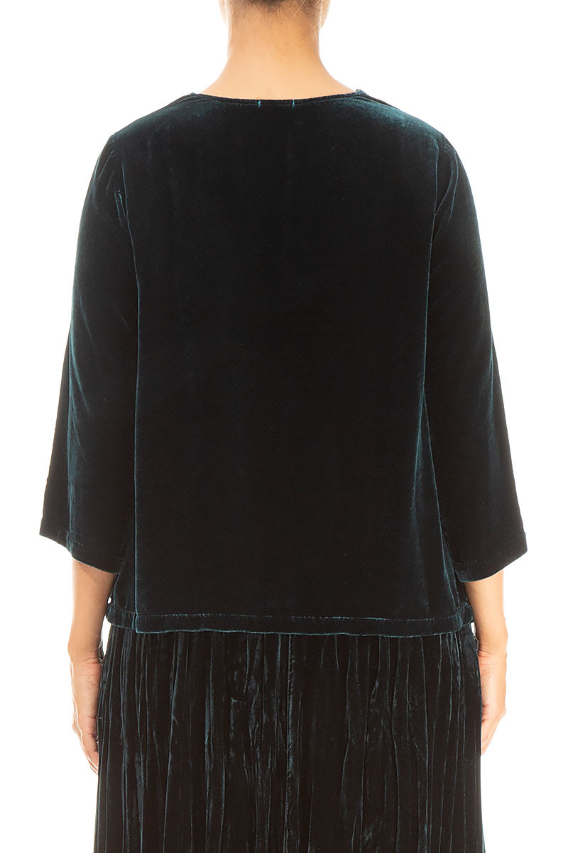 Cowl Neck Peacock Silk Velvet Blouse