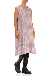 Cowl Neck Pink Check Linen Midi Dress 3