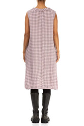 Cowl Neck Pink Check Linen Midi Dress 2