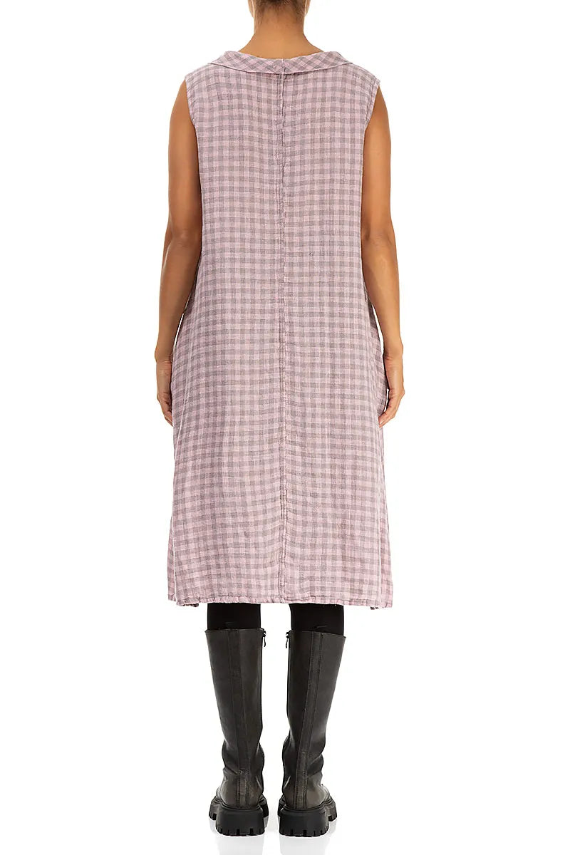 Cowl Neck Pink Check Linen Midi Dress 2