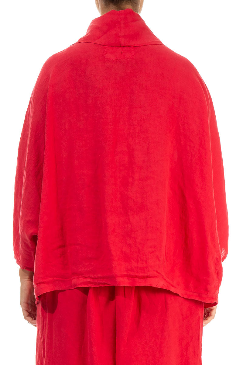 Cowl Neck Bright Red Linen Blouse