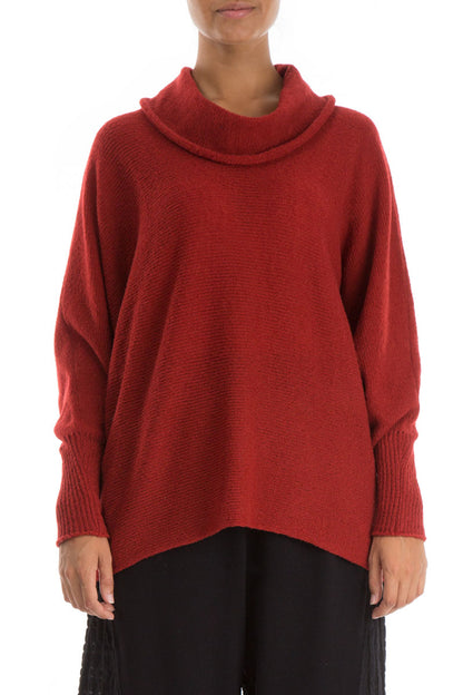 Cowl Neck Red Wool Sweater