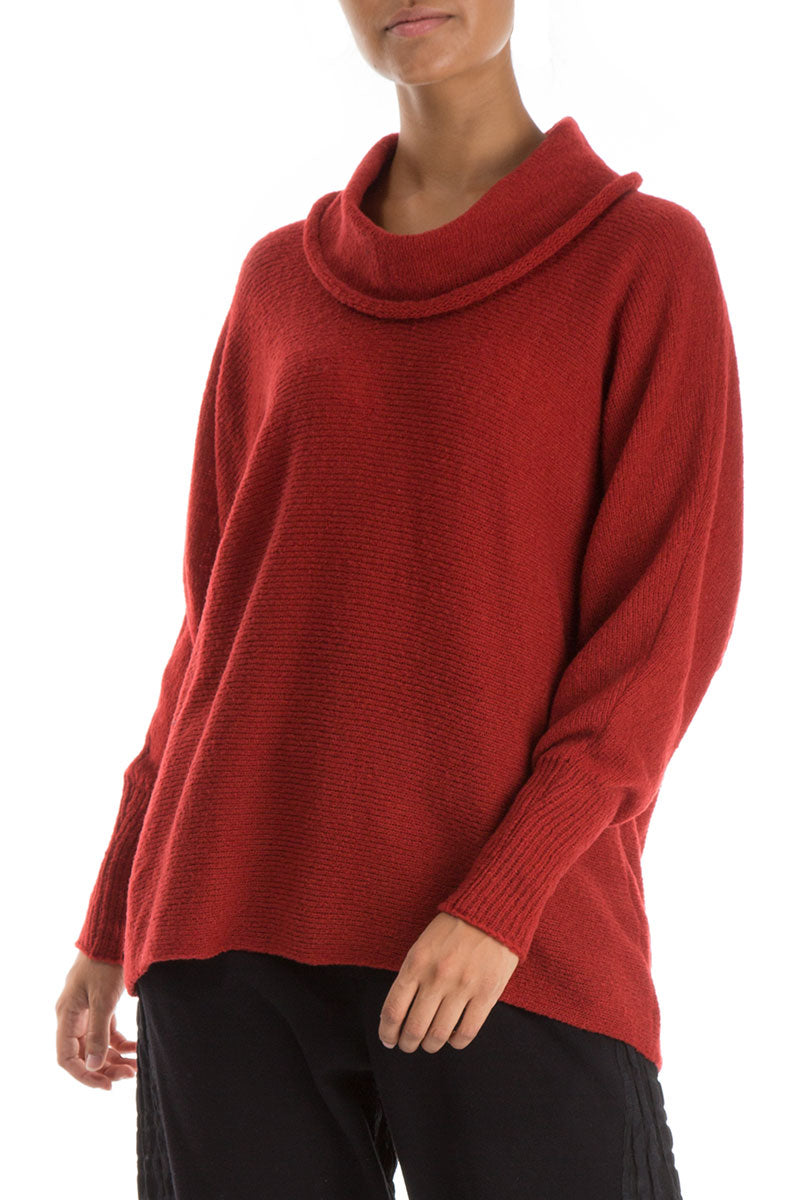 Cowl Neck Red Wool Sweater