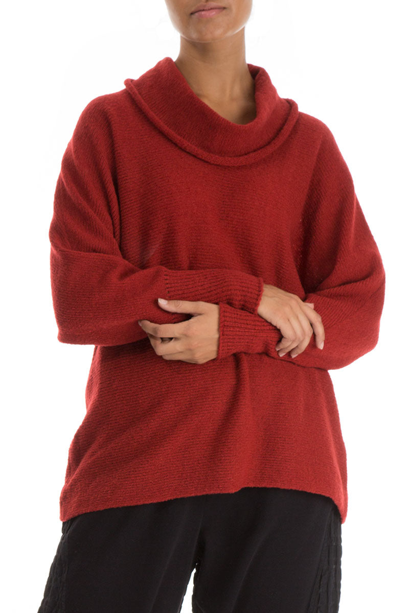 Cowl Neck Red Wool Sweater