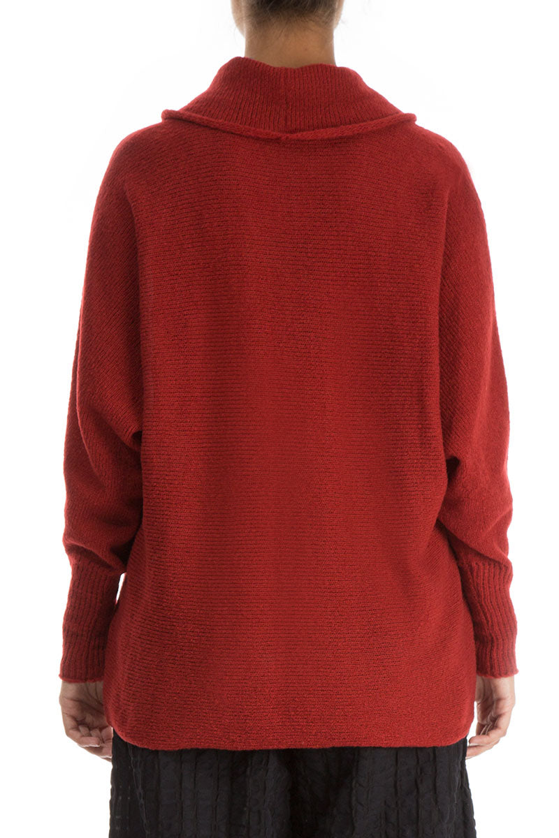 Cowl Neck Red Wool Sweater