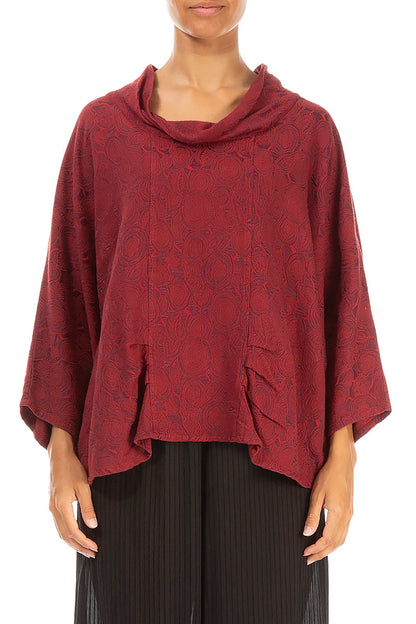 Cowl Neck Rose Dark Red Silk Cotton Blouse