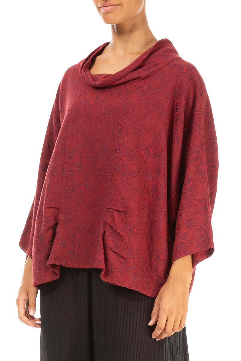 Cowl Neck Rose Dark Red Silk Cotton Blouse