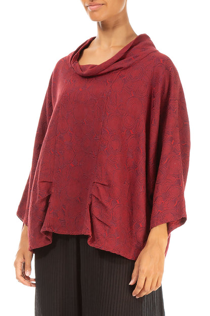 Cowl Neck Rose Dark Red Silk Cotton Blouse