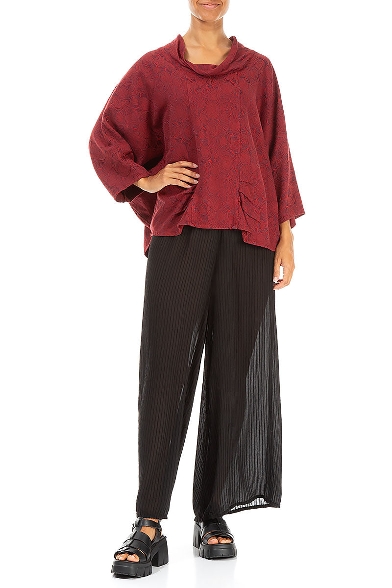 Cowl Neck Rose Dark Red Silk Cotton Blouse