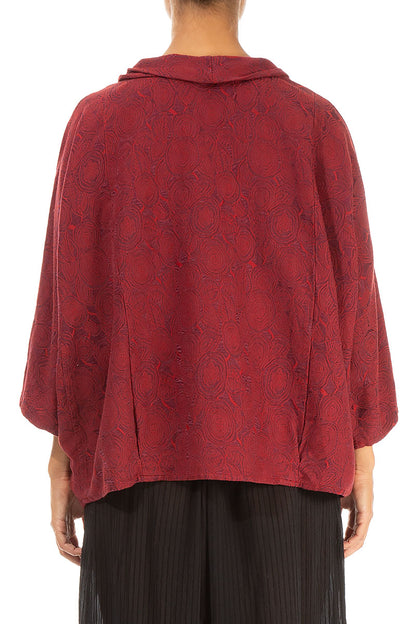 Cowl Neck Rose Dark Red Silk Cotton Blouse