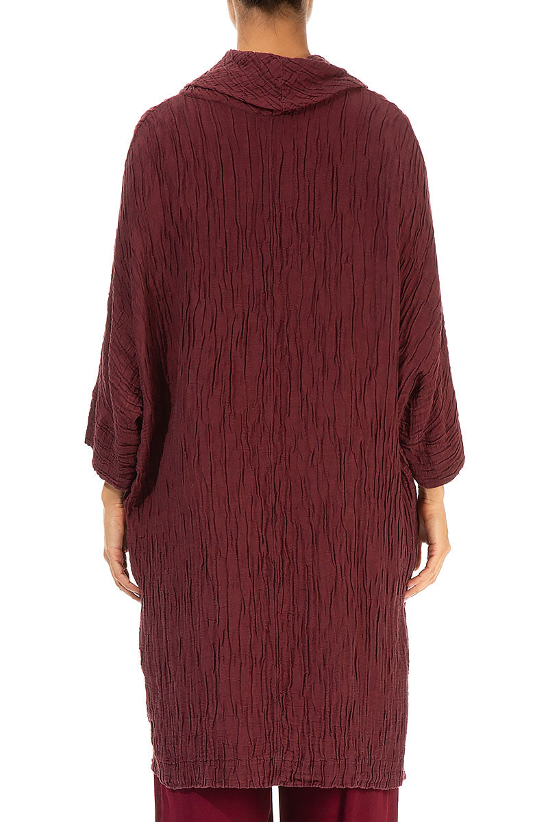 Cowl Neck Rose Pattern Burgundy Silk Linen Tunic