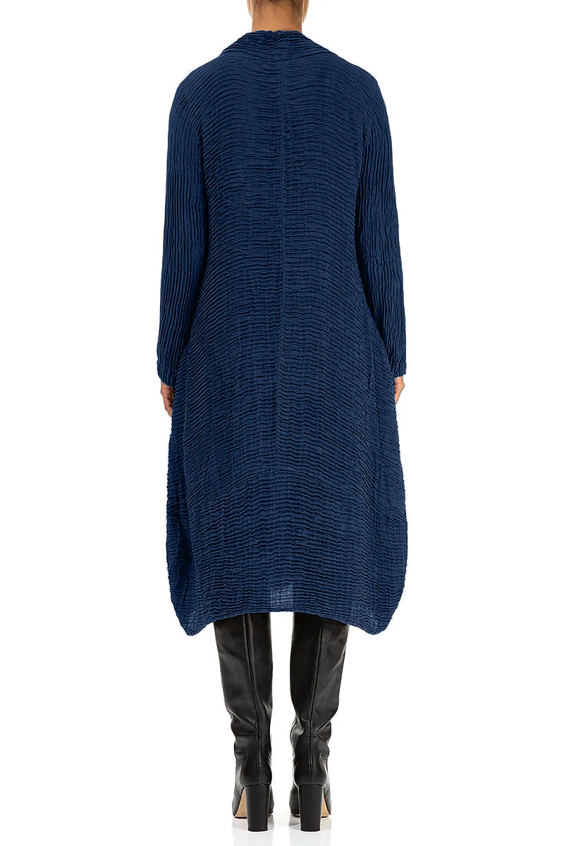 Cowl Neck Royal Blue Plissé Silk Dress 2