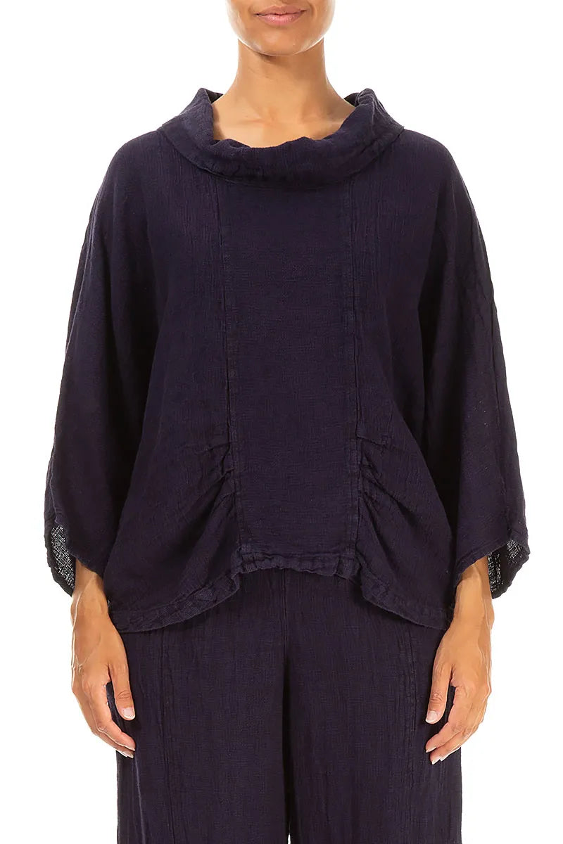 Cowl Neck Royal Purple Mélange Linen Blouse 1