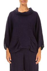 Cowl Neck Royal Purple Mélange Linen Blouse 1
