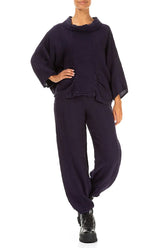 Cowl Neck Royal Purple Mélange Linen Blouse 4