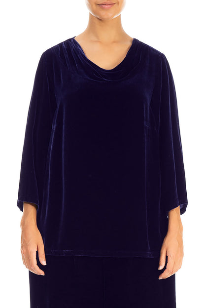 Cowl Neck Royal Purple Silk Velvet Blouse 1