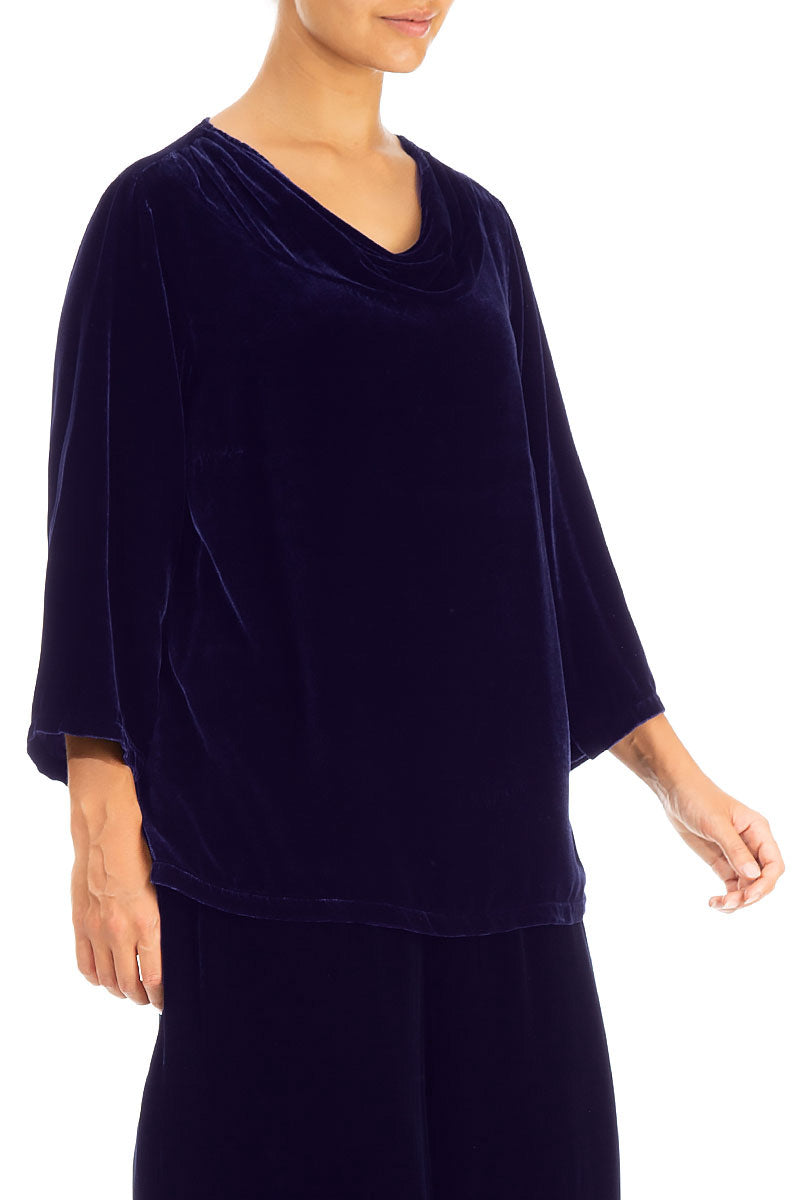 Cowl Neck Royal Purple Silk Velvet Blouse 3