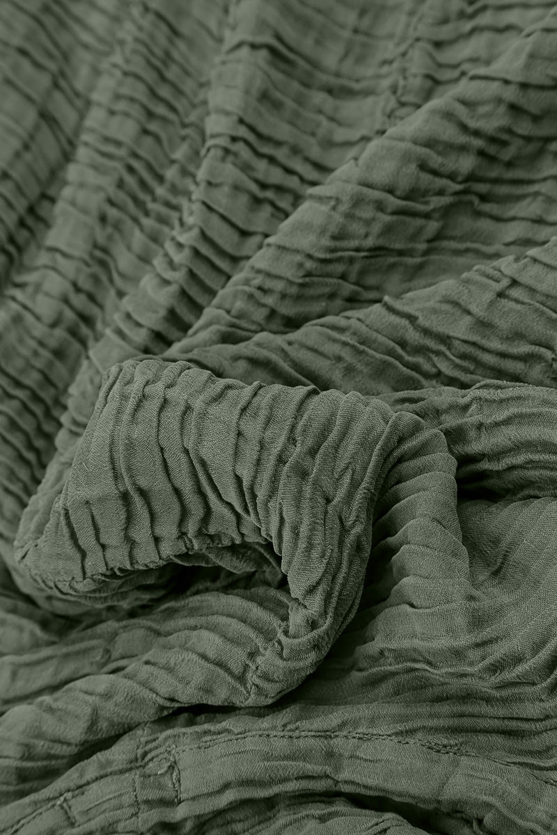 Cowl Neck Sage Plissé Silk Dress