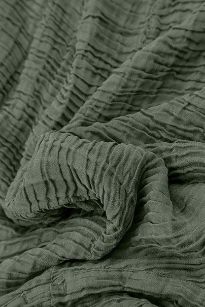 Cowl Neck Sage Plissé Silk Dress