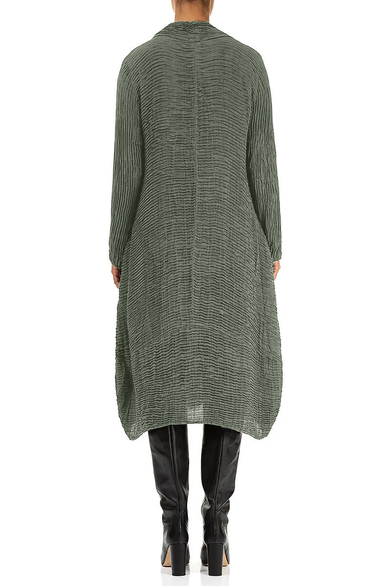 Cowl Neck Sage Plissé Silk Dress