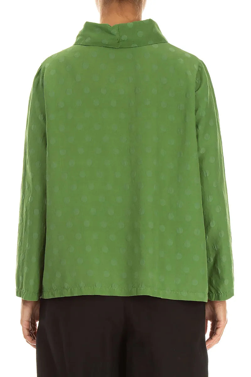 Cowl Neck Shamrock Green Dotty Silk Blouse 2
