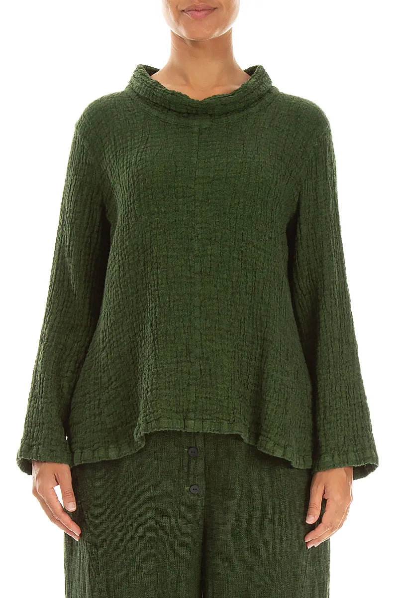Cowl Neck Shamrock Green Textured Linen Blouse 1