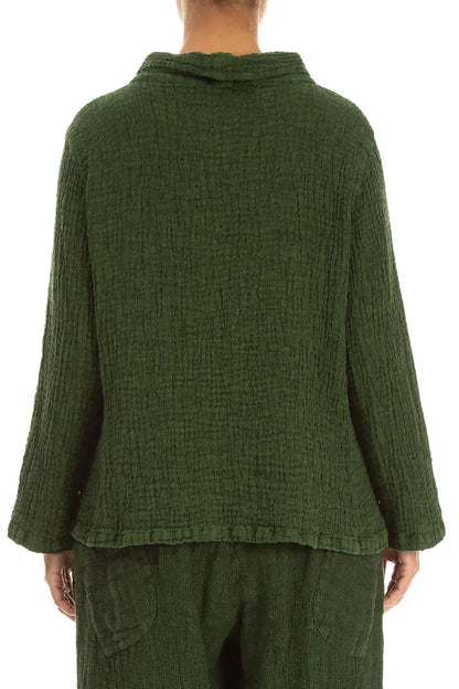 Cowl Neck Shamrock Green Textured Linen Blouse 2