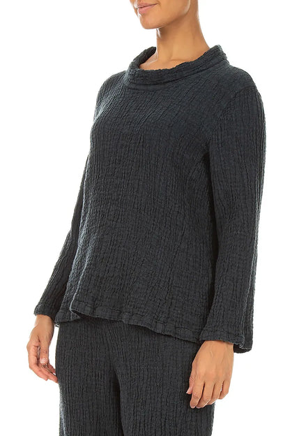 Cowl Neck Slate Textured Linen Blouse 3