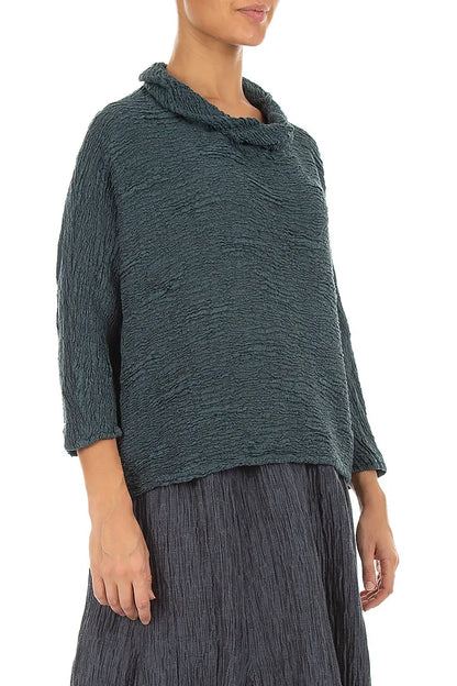 Cowl Neck Slate Textured Silk Linen Blouse 3