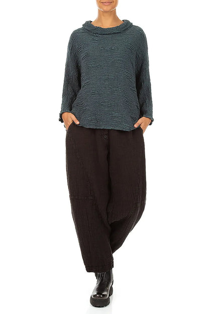 Cowl Neck Slate Textured Silk Linen Blouse