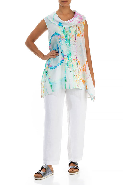 Cowl Neck Sleeveless Artful Splash Linen Tunic 4