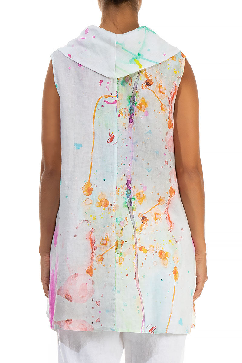 Cowl Neck Sleeveless Artful Splash Linen Tunic 2