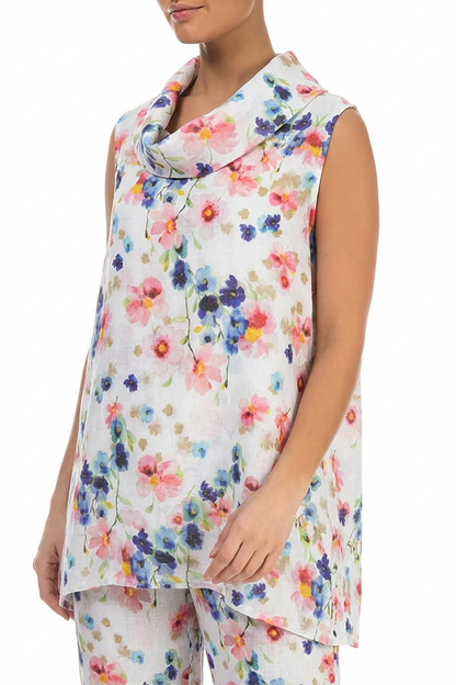 Cowl Neck Sleeveless Primrose Linen Tunic 3