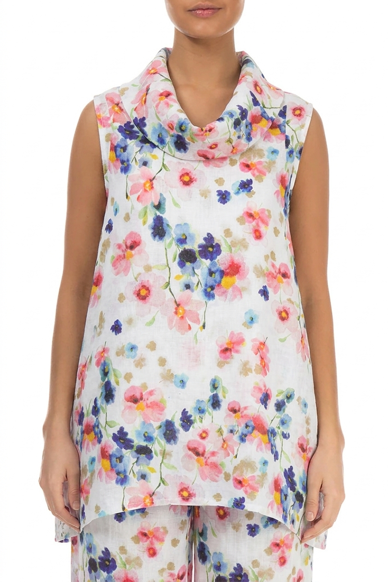 Cowl Neck Sleeveless Primrose Linen Tunic 1