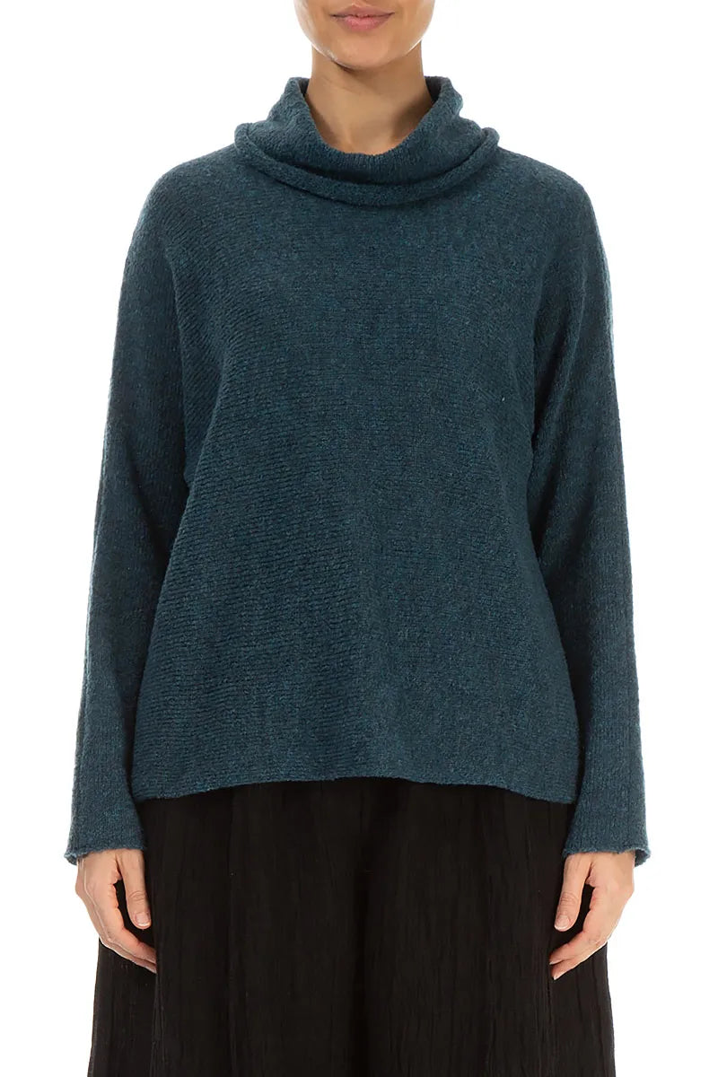 Cowl Neck Teal Wool Sweater 1
