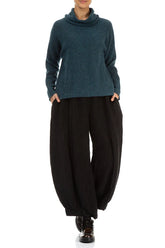 Cowl Neck Teal Wool Sweater 4