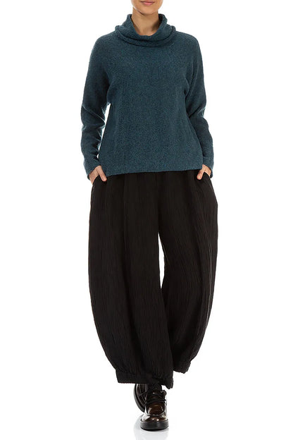 Cowl Neck Teal Wool Sweater 4