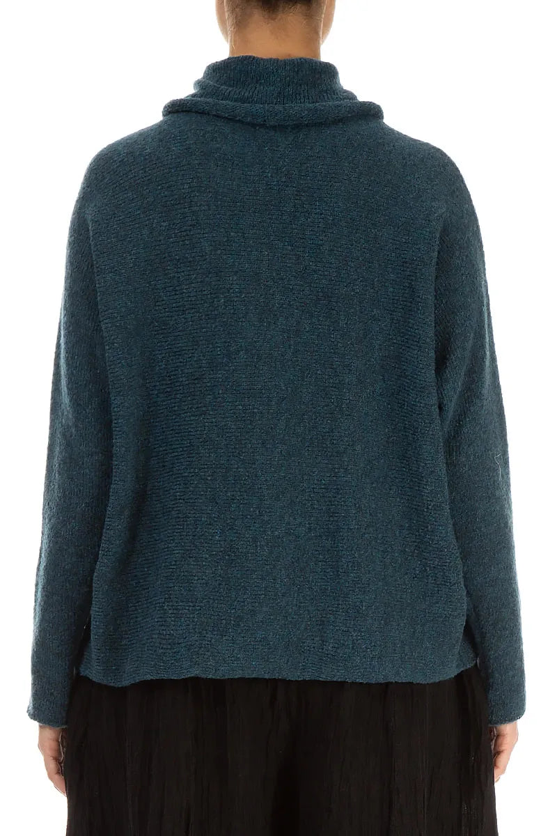Cowl Neck Teal Wool Sweater 2
