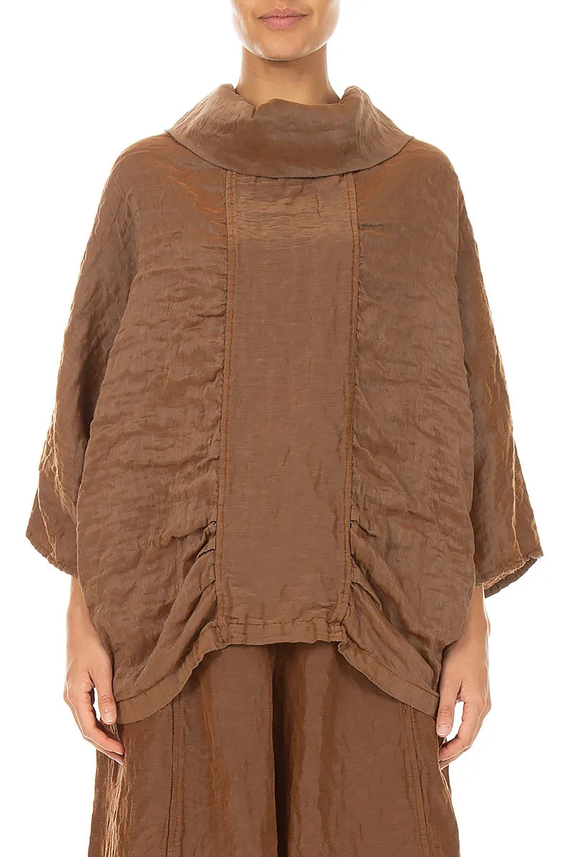 Cowl Neck Textured Aged Copper Silk Blouse 1